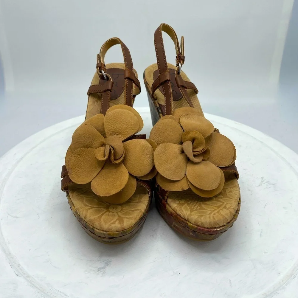 BOC Floral Flower Slingback Wedge Sandal Brown